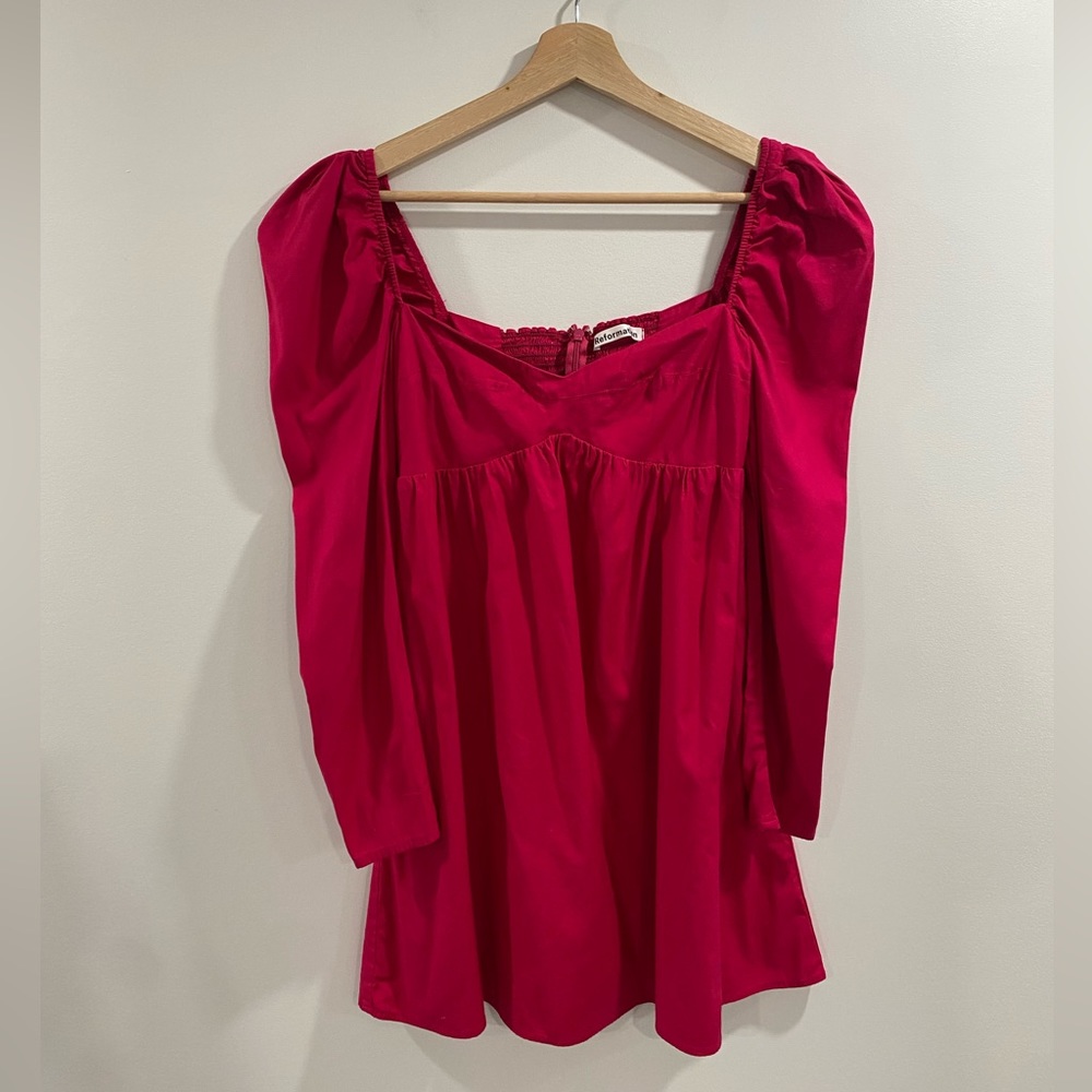 Reformation Fuchsia Puff-Sleeve Mini Dress